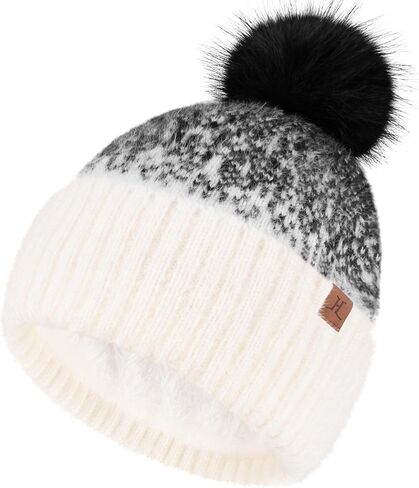 FZ FANTASTIC ZONE Womens Winter Hats Warm Knit Fleece Lined Cap Pompom Beanie Hats for Women Cold Weather in Kuwait