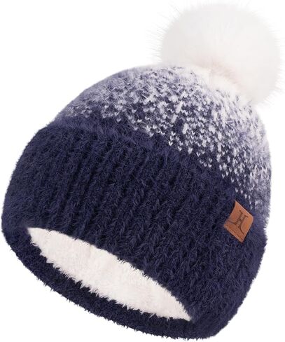 FZ FANTASTIC ZONE Womens Winter Hats Warm Knit Fleece Lined Cap Pompom Beanie Hats for Women Cold Weather in Kuwait