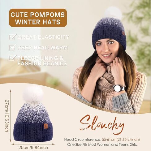 FZ FANTASTIC ZONE Womens Winter Hats Warm Knit Fleece Lined Cap Pompom Beanie Hats for Women Cold Weather in Kuwait