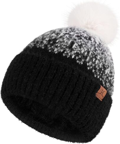FZ FANTASTIC ZONE Womens Winter Hats Warm Knit Fleece Lined Cap Pompom Beanie Hats for Women Cold Weather in Kuwait