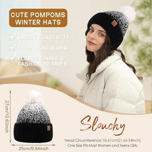 FZ FANTASTIC ZONE Womens Winter Hats Warm Knit Fleece Lined Cap Pompom Beanie Hats for Women Cold Weather in Kuwait