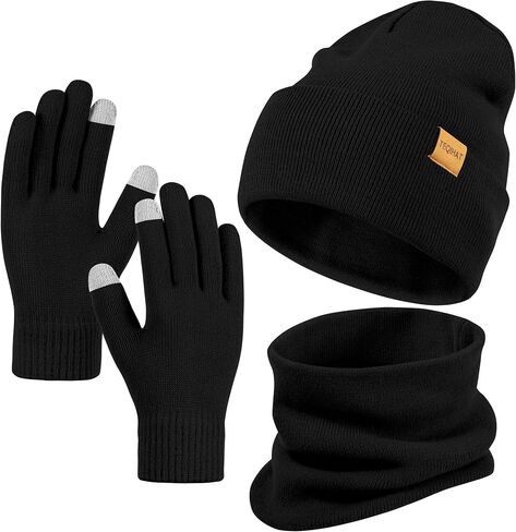 Winter Knit Hat, Scarf, and Gloves Set ，Cuffed Beanie Skull Cap Ski Fashion Set for Men and Women in Kuwait