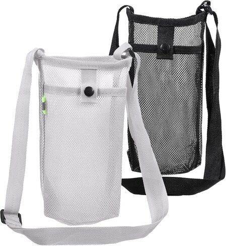 Larrel 2 Pack Portable Water Bottle Holder with Strap, Adjustable Water Bottle Sling Lanyard Pouch Tumbler Carrier for Sports Gym Outdoor Walking Hiking Camping (Black,Grey) in Saudi Arabia
