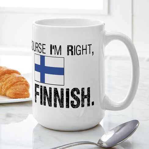 CafePress - كوب كبير فنلندي بالطبع أنا على حق - كوب قهوة، كبير 15 أونصة. فنجان قهوة أبيض in Saudi Arabia