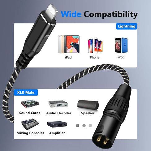 كابل صوت من Lightning إلى XLR ذكر بطول 6.6 أقدام، كابل ستيريو صوتي من i Phone إلى X LR، لمكبر الصوت، ومكبر الصوت، ووحدة التحكم في الخلاط، وما إلى ذلك (أحادي الاتجاه من Light tning إلى XLR فقط) in Kuwait