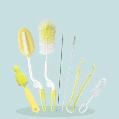 Swivel Bottle Cleaning Brush Set, 7 Different Sizes of Cleaning Tools, Long Handle Bottle Cleaner for Cleaning Narrow Mouth Sports Water Bottles (Yellow) in Saudi Arabia