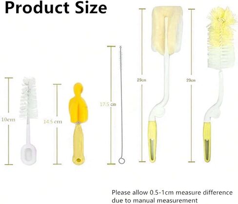 Swivel Bottle Cleaning Brush Set, 7 Different Sizes of Cleaning Tools, Long Handle Bottle Cleaner for Cleaning Narrow Mouth Sports Water Bottles (Yellow) in Saudi Arabia