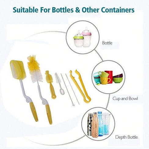 Swivel Bottle Cleaning Brush Set, 7 Different Sizes of Cleaning Tools, Long Handle Bottle Cleaner for Cleaning Narrow Mouth Sports Water Bottles (Yellow) in Saudi Arabia