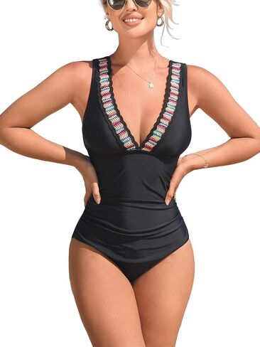 Womens V Neck One Piece Swimsuit Vintage Crochet Bathing Suit Swimwear in Saudi Arabia