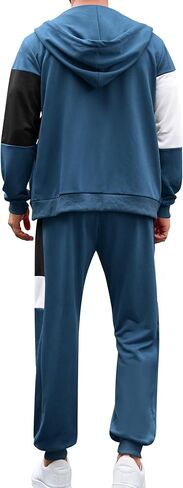 بدلة رياضية للرجال من Babioboa مكونة من قطعتين مع قلنسوة بسحاب كامل وسترة وسترة للركض ومجموعة ألوان كتلة ملابس رياضية للرجال in Kuwait