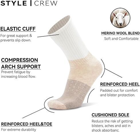 2 Pack Merino Wool Blend Crew Running Walking Hiking Socks for Men Women Athletic Thick Cushioned Soft Warm Socks in Saudi Arabia