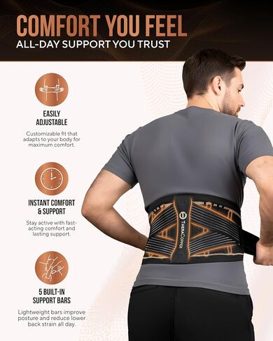 TheraCopper Copper Back Brace for Men & Women — Lumbar Support Belt for Lower Back Pain, Sciatica & Herniated Disc — Infused Copper Back Support with Adjustable Compression (Large) in Saudi Arabia
