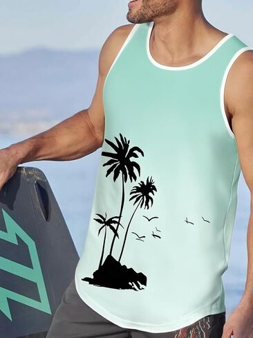 Men's Palm Tree Print Sleeveless Tank Top Vacation Muscle Vest for Summer and Beach in Saudi Arabia