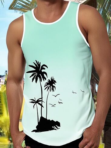 Men's Palm Tree Print Sleeveless Tank Top Vacation Muscle Vest for Summer and Beach in Saudi Arabia