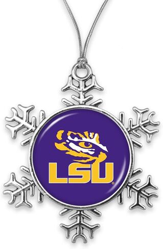 LSU Tigers Snowflake with Team Logo Silver Metal Christmas Ornament Gift Tree Decoration in Saudi Arabia