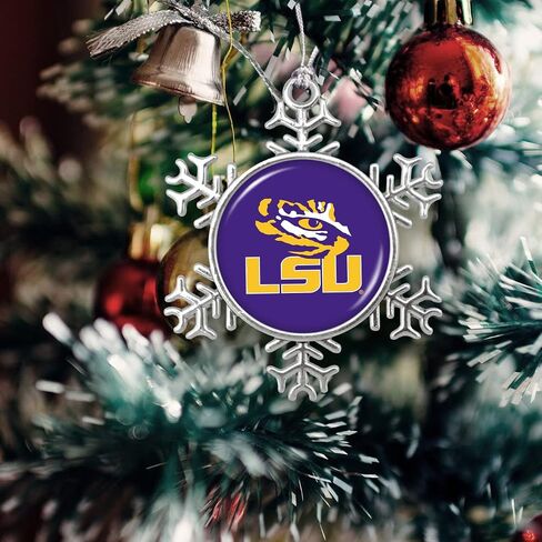 LSU Tigers Snowflake with Team Logo Silver Metal Christmas Ornament Gift Tree Decoration in Saudi Arabia
