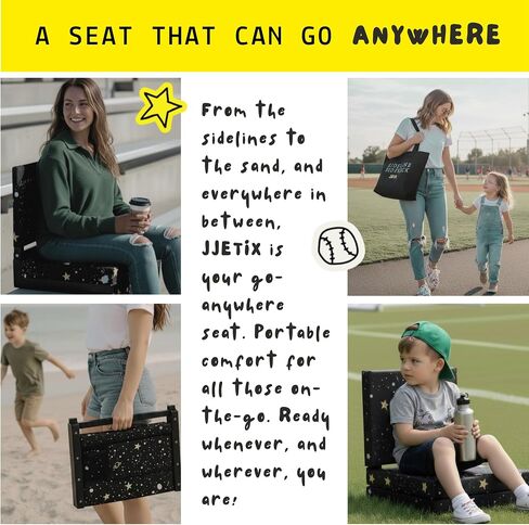 Stadium Seat Bleacher Chair for Adults & Kids with Back Support, Cup Holder, Storage Pouch - Foldable & Lightweight, Portable, Sturdy Chair for Beach, Park, Sports Events - Includes Tote Bag in Saudi Arabia