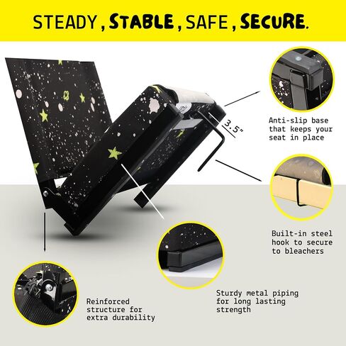 Stadium Seat Bleacher Chair for Adults & Kids with Back Support, Cup Holder, Storage Pouch - Foldable & Lightweight, Portable, Sturdy Chair for Beach, Park, Sports Events - Includes Tote Bag in Saudi Arabia
