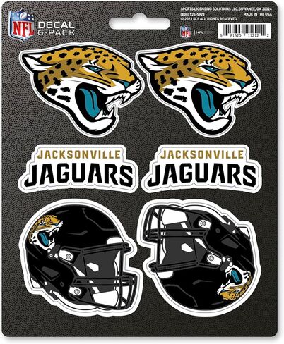 مجموعة ملصقات NFL المكونة من 6 قطع من FANMATS - هدية لمحبي كرة القدم - تعمل على الأسطح الصلبة في جميع أنحاء المنزل والسيارات والأغراض الشخصية (Jacksonville Jaguars) in Saudi Arabia