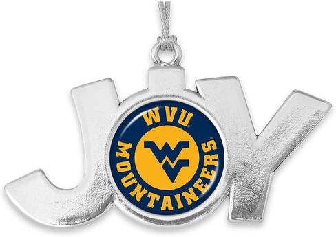 From the Heart West Virginia Mountaineers Round Circle Team Logo Joy Silver Metal Christmas Ornament Gift Tree Decoration WVU in Saudi Arabia