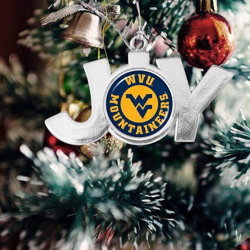 From the Heart West Virginia Mountaineers Round Circle Team Logo Joy Silver Metal Christmas Ornament Gift Tree Decoration WVU in Saudi Arabia