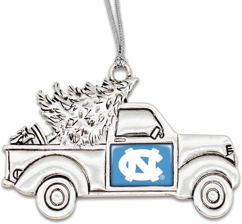 North Carolina Tar Heels Vintage Truck Ornament with Team Logo Silver Metal Tree Decoration UNC in Saudi Arabia