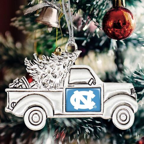 North Carolina Tar Heels Vintage Truck Ornament with Team Logo Silver Metal Tree Decoration UNC in Saudi Arabia