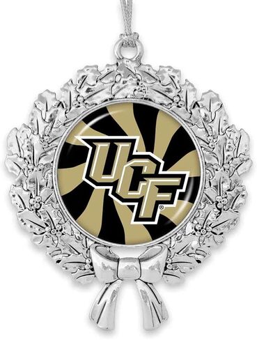 From the Heart UCF Central Florida Knights Wreath Ornament with Peppermint Swirl Team Logo Silver Metal Tree Decoration in Saudi Arabia