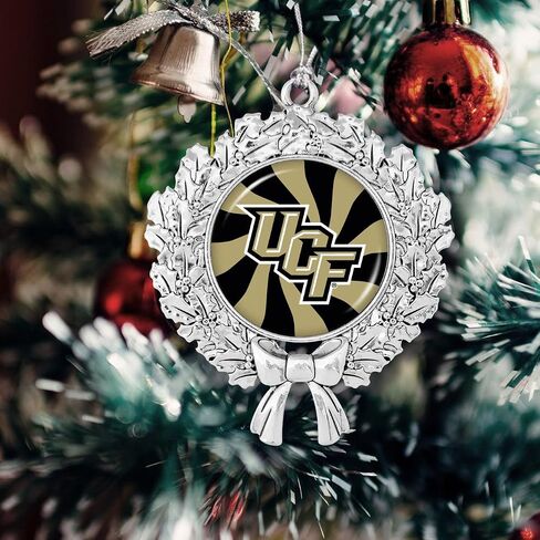 From the Heart UCF Central Florida Knights Wreath Ornament with Peppermint Swirl Team Logo Silver Metal Tree Decoration in Saudi Arabia
