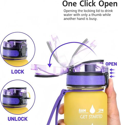 1000ML Water Bottle, Leakproof BPA & Toxic Free, Motivational Sports Bottle with Times to Drink and Straw, Fitness with Strap for Office, Gym, Outdoor Sports in Saudi Arabia