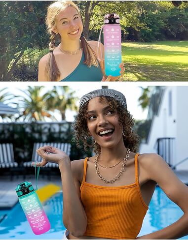 1000ML Water Bottle, Leakproof BPA & Toxic Free, Motivational Sports Bottle with Times to Drink and Straw, Fitness with Strap for Office, Gym, Outdoor Sports in Saudi Arabia