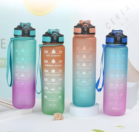 1000ML Water Bottle, Leakproof BPA & Toxic Free, Motivational Sports Bottle with Times to Drink and Straw, Fitness with Strap for Office, Gym, Outdoor Sports in Saudi Arabia