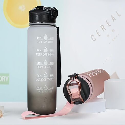 1000ML Water Bottle, Leakproof BPA & Toxic Free, Motivational Sports Bottle with Times to Drink and Straw, Fitness with Strap for Office, Gym, Outdoor Sports in Saudi Arabia