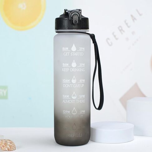 1000ML Water Bottle, Leakproof BPA & Toxic Free, Motivational Sports Bottle with Times to Drink and Straw, Fitness with Strap for Office, Gym, Outdoor Sports in Saudi Arabia