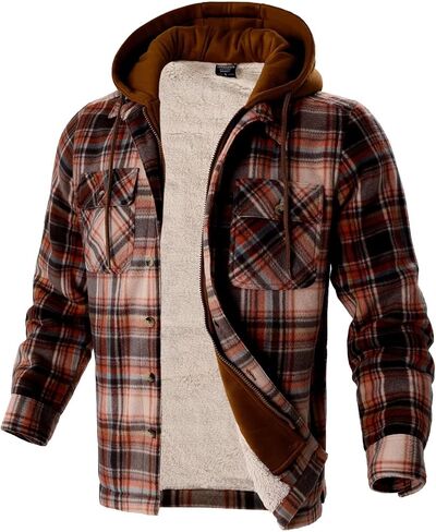 LeeHanTon Mens Flannel Jacket Heavyweight Sherpa Fleece Jackets Outdoor Hiking Casual Soft Warm Coat with Pockets in Saudi Arabia