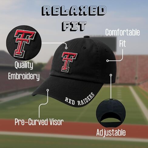 قبعة جامعة Texas Tech مرخصة رسميًا، إصدار كلاسيكي قابل للتعديل، مقاس مريح ومطرز بشعار الفريق in Saudi Arabia
