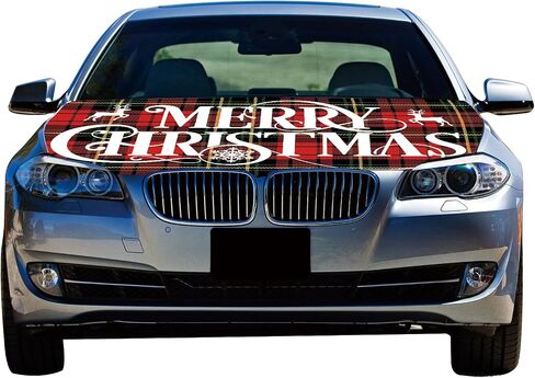 Merry Christmas Car Hood Cover - 4x5 Ft Polyester Engine Flag - Utah Flag - Elastic Fabrics - Washable in Saudi Arabia