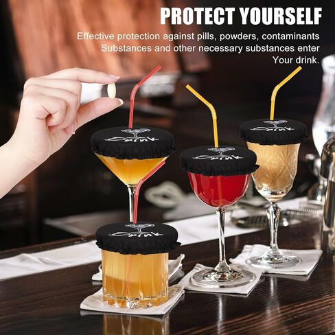 10pcs Drink Cover for Alcohol Protection, Washable Cup Protector Cover Scrunchie Anti Spike Reusable Drink Protection Cap with Straw Holes for Women Girls Club Bar in Saudi Arabia