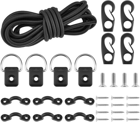 SDTC Tech Kayak Deck Rigging Kit 9.8 Feet Bungee Cord with 4 Bungee Cord Ends Hooks & 4 D-Rings and 6 Tie Down Pad Eyes, Tie Down Boat Deck Line Repair Replacement Parts for Kayak Boat Canoe Accessory in Saudi Arabia