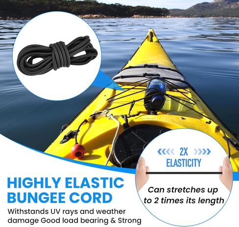 SDTC Tech Kayak Deck Rigging Kit 9.8 Feet Bungee Cord with 4 Bungee Cord Ends Hooks & 4 D-Rings and 6 Tie Down Pad Eyes, Tie Down Boat Deck Line Repair Replacement Parts for Kayak Boat Canoe Accessory in Saudi Arabia