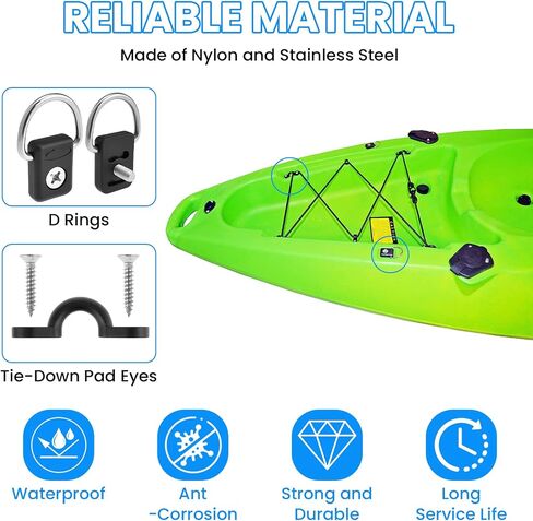 SDTC Tech Kayak Deck Rigging Kit 9.8 Feet Bungee Cord with 4 Bungee Cord Ends Hooks & 4 D-Rings and 6 Tie Down Pad Eyes, Tie Down Boat Deck Line Repair Replacement Parts for Kayak Boat Canoe Accessory in Saudi Arabia