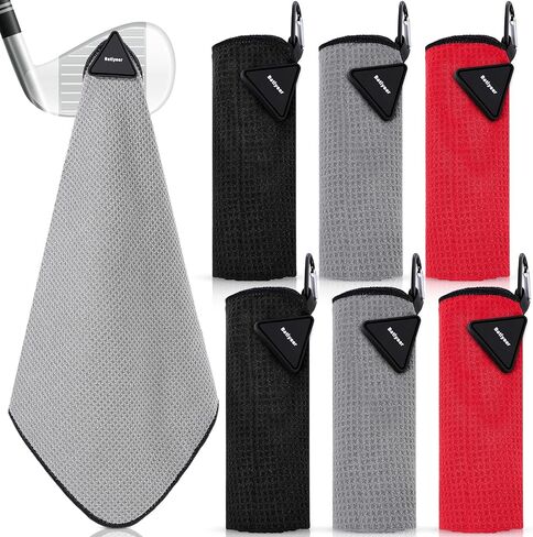 Batiyeer 6 Pack Magnetic Golf Towel Bulk 16" x 16" Microfiber Fabric Towels with Clip Waffle Pattern Absorbent Strength Magnet Golf Accessories Ball Cleaner for Carts Men Gift in Saudi Arabia