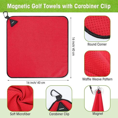 Batiyeer 6 Pack Magnetic Golf Towel Bulk 16" x 16" Microfiber Fabric Towels with Clip Waffle Pattern Absorbent Strength Magnet Golf Accessories Ball Cleaner for Carts Men Gift in Saudi Arabia
