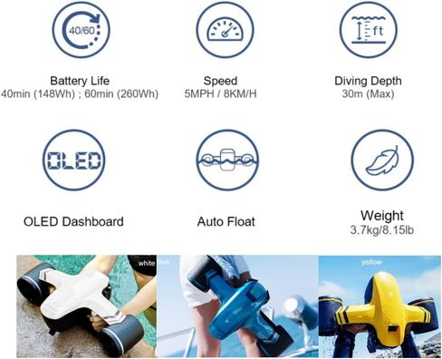 ROBOSEA Seaflyer Seascooter 800 وات سكوتر تحت الماء بعمق 100 قدم مراوح المياه معدات غطس لبحر حمام السباحة in Kuwait