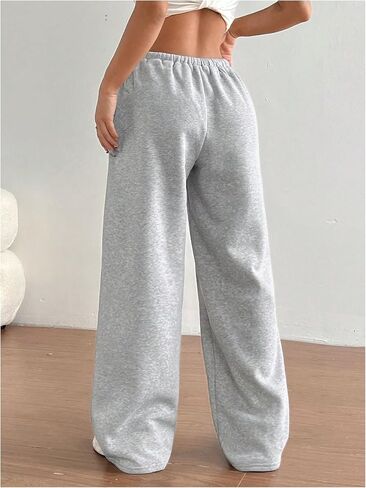 OYOANGLE Women's Drawstring Low Waisted Straight Leg Sweatpants Fleece Lined Loose Sweat Pants with Pockets in Saudi Arabia