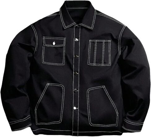 Men's Trendy Workwear Jacket With Buttoned Collar, Multi-Pocket Design, Casual Outdoor Streetwear in Saudi Arabia