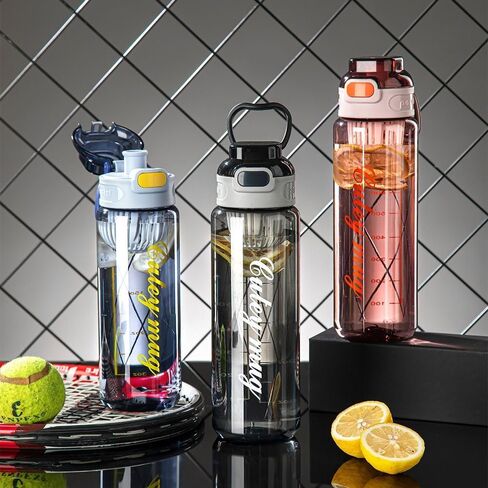 Colorful Plastic Cup Silicone Cup Holder Portable Fitness Jugs Leak Proof 1000ml Sports Water Bottle (Black) in Saudi Arabia