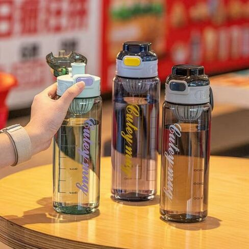 Colorful Plastic Cup Silicone Cup Holder Portable Fitness Jugs Leak Proof 1000ml Sports Water Bottle (Black) in Saudi Arabia