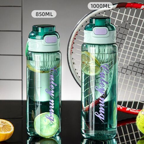 Colorful Plastic Cup Silicone Cup Holder Portable Fitness Jugs Leak Proof 1000ml Sports Water Bottle (Black) in Saudi Arabia