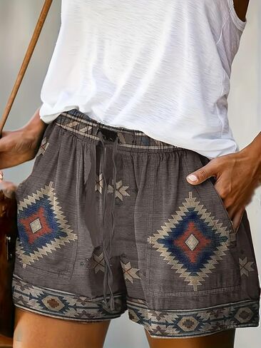 Summer Beach Vacation Boho Womens Shorts Lounge Shorts Cute Comfy Drawstring High Waist with Pockets in Saudi Arabia